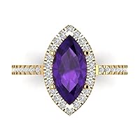 Clara Pucci 2.35ct Marquise Cut Solitaire with Accent Halo Natural Amethyst gemstone designer Modern Statement Ring 14k Yellow Gold