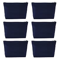 6-Pack Navy Canvas Zipper Bags Cosmetic Bag, 7-1/2 by 5-1/8 with 1-1/2 Inch Bottom