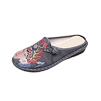 Fabric Women Ethnic Embroidered Slippers Summer Ladies Shoes Flat Heel Casual Slides For Female Retro Sandals