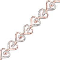 Round Cut D/VVS1 Diamond Accent Solitaire Swirl Heart Bracelet In 925 Sterling Silver and 18K Rose Gold Plated