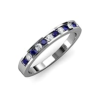 Round Blue Sapphire Diamond 1/4 ctw 11 Stone Channel Set Women Wedding Band Stackable 14K Gold