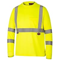 Pioneer Hi Vis Safety T Shirt for Men - Long Sleeve with Pocket- Reflective Tape - High-Visibility T-Shirt – Dry Wick, Lightweight Tee – Orange or Yellow/Green