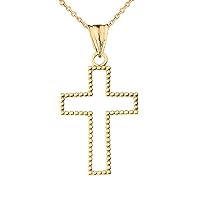 TWO SIDED BEADED OPEN CROSS PENDANT NECKLACE IN YELLOW GOLD (1.2