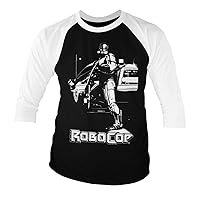 Robocop Officially Licensed Poster Baseball 3/4 Sleeve T-Shirt (Black-White)