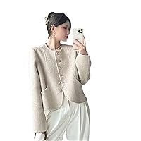 Korean Vintage Tweed Jackets Spring Women Short Coat Outwear Single Breasted