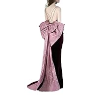 Women's Open Back Velvet Bodycon Long Formal Evening Dresses with Bow