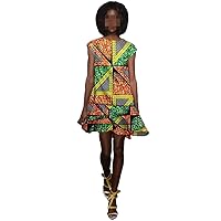Womens African Mini Dress Ankara Print Short Sleeve A Line Dress Wax Attire Casual Dress