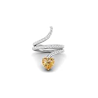 7MM Heart Shape Wrap Bypass Snake Ring Natural Citrine 925 Sterling Silver Women Wedding Rings