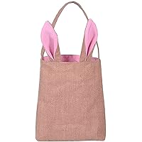 Easter Egg Hunt Basket Bag - Bunny Rabbit Ear Design - Reusable Grocery Shopping Baskets - Kids Party Gift Bags - Baby Shower and Book Storage (Burlap/Pink Ears)