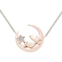 Created Round Cut White Diamond 925 Sterling Silver 14K Gold Finish Snoopy Star Moon Pendant Necklace for Women's & Girl's