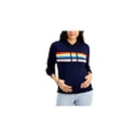 STYLE & COMPANY Womens Navy Striped Long Sleeve Hoodie Sweater Size: S