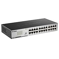 D-Link DGS-1024D, Ethernet Switch, 24 Port Gigabit Unmanaged Fanless Network Hub Desktop or Rack Mountable, Black