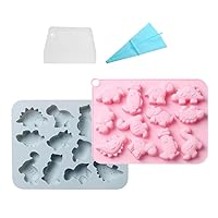 2 Packs Cute Dinosaur Molds Silicone Cake Molds, Soft Silicone Cupcake Muffin Mould for Making Cartoon Dino Chocolate Candy Cake Decorating Handmade Soap Crayons