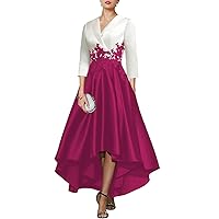 Elegant Mother of The Bride Dress Tea Length Satin Wedding Guest Dress A Line High Low Formal Evening Dress 2024