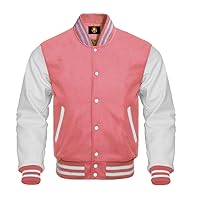 Unisex Novelty Bomber Baseball Letterman Varsity Jacket Wool Body Leather Sleeves (35 Colors Option)