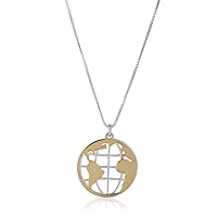 Vanbelle Sterling Jewelry - Gold Plated 925 Sterling Silver - Two Tone World Map Globe Necklace 16
