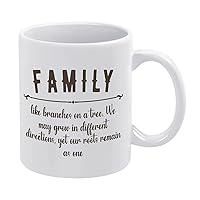 Funny Gifts for Women and Men, Novelty White Ceramic Coffee Mug 11 oz,Family Like Branches on A Tree Coffee Cup Tea Milk Juice Mug