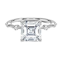 Kiara Gems 2.50 CT Asscher Cut Colorless Moissanite Engagement Ring Wedding Band Gold Silver Eternity Solitaire Ring Halo Ring Vintage Antique Anniversary Promise Gift Her, Ring