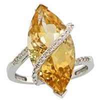 14k White Gold Marquise Stone Ring, w/ 0.15 Carat Brilliant Cut Diamonds & 6.67 Carats Marquise Cut (20x10mm) Citrine Stone, 7/8