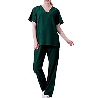 2 Piece Outfit Multipocket Nurse Uniform Women's Scrubs_ Sets Short Sleeve V Neck T-Shirts and Pants Nursing Set