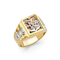 14k Yellow Gold White Gold and Rose Gold CZ Cubic Zirconia Simulated Diamond Mens Ring Size 10 Jewelry Gifts for Men