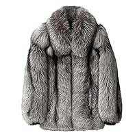 Jiujiubaba Men's fox fur coat Short Winter warm Silver Fox coat casual zipper jacket