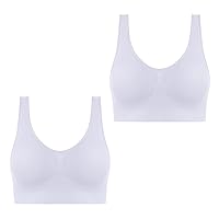 2 Pcs Women's Wirefree with Support Bra Seamless Cool Breathable Sport Bras Stretchy Push-up Tank Tops Bra Exercise Yoga