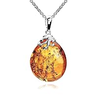 Amber Sterling Silver Drop Pendant Necklace Chain 18 Inches