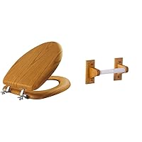 MAYFAIR 19601CP 378 Toilet Seat with Chrome Hinges, ELONGATED, Natural Oak Veneer & Design House 561209 Dalton Wall-Mounted Toilet Paper Holder, Honey Oak Finish, One Size