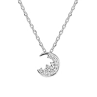 WOZUIMEI S925 Sterling Silver Jewelry Korean Small Fresh Diamond Moon Necklace Short Crescent Crescent Clavicle Chain WomenSterling Silver Necklace, 925 Silver