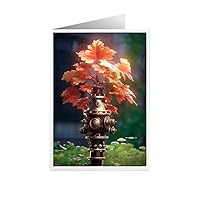 ARA STEP Unique All Occasions Plants Steampunk Greeting Cards Assortment Vintage Aesthetic Notecards 2 (Maple Plant Steampunk Set of 4, 148.5 x 210 mm / 5.8 x 8.3 inches)