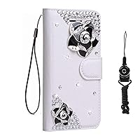 Galaxy S20 FE 5G Case, Bling Girls Leather Filo Slots Wallet Flip Protective Case Phone Cover & Neck Strap [Kickstand] [Card Slots] [Magnetic Closure] for Samsung Galaxy S20 FE 5G (Black Flower)