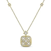 The Diamond Deal Yellow-tone Sterling Silver Womens Round Diamond Square Frame Fashion Necklace 1/10 Cttw