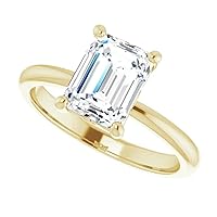 925 Silver, 10K/14K/18K Solid Gold Moissanite Engagement Ring, 1.0 CT Emerald Cut Handmade Solitaire Ring, Diamond Wedding Ring for Women/Her Anniversary Proposes Gift, VVS1 Colorless