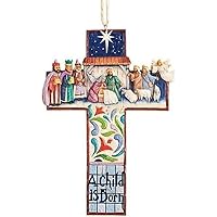 Jim Shore Heartwood Creek Cross Nativity Scene Stone Resin Hanging Ornament, 4.75”