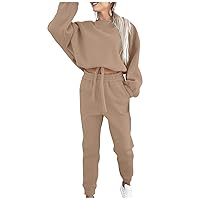 Womens Lounge Set Long Sleeve Pullover Jogger Pants Tracksuit 2 Piece Outfits Sexy Crop Sweatsuit Matching Suit