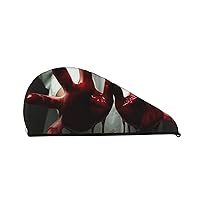 Bloody Hands Print Dry Hair Cap for Women Coral Velvet Hair Towel Wrap Absorbent Hair Drying Towel with Button Quick Dry Hair Turban for Travel Shower Gym Salons