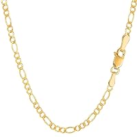 14k SOLID Yellow Or White Gold 2.6mm Diamond-Cut Alternate Classic Mens Figaro Chain Necklace Or Bracelet/Foot Anklet for Pendants and Charms with Lobster-Claw Clasp (7