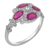 925 Sterling Silver Synthetic Cubic Zirconia & Natural Ruby Womens Cluster Ring - Sizes 4 to 12 Available