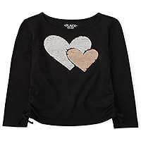 The Children's Place Girls' Long Sleeve Flip Sequin Heart Graphic Cinched Top