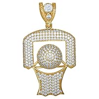 10k Yellow Gold Mens CZ Cubic Zirconia Simulated Diamond Basket Ball Sports Charm Pendant Necklace Jewelry for Men