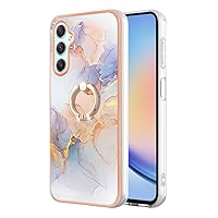 Compatible with Cover for Galaxy A25, TPU IMD Personalized White Marble Gilded Border Slim Phone Case Scratch-Proof Shockproof Back Protective Cases with Ring Holder