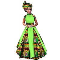 African Dresses for Women Sexy Party Dress Sleeveless Africa Maxi Dress with Head Scarf