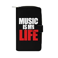 Music is My Life Purses for Women Zipper Leather Clutch Purse Travel Handbag Card Case Wallet