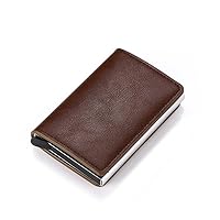 Men Smart Wallet RFID Safe Anti-Theft Holder Women Small Purse Bank ID Cardholder Metal Thin Case Black PU Leather Card Clip Bag (Color : Brown)