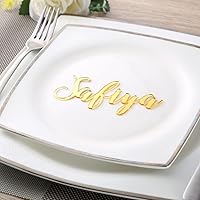 jifu Personalized Place Cards for Weddings, Bridal Showers and Events, Cursive Laser Cut Seating Cards Customized Wooden Name Tags for Place Setting, (Mirror Gold,1pcs)
