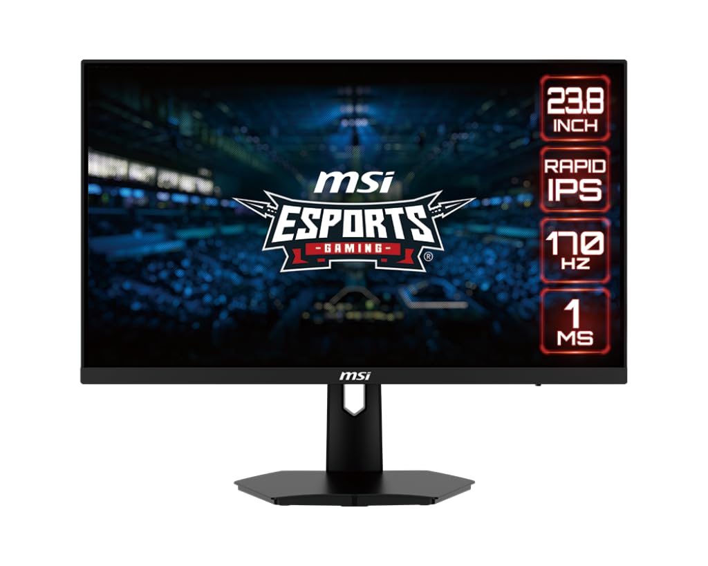 MSI 24” FHD (1920 x 1080) Non-Glare with Super Narrow Bezel 180Hz 1ms 16:9 HDMI/DP G-sync Compatible HDR Ready HDR Ready IPS Gaming Monitor (G244F),Black