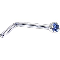Body Candy Solid 18k White Gold 1.5mm Genuine Blue Sapphire L Shaped Nose Stud Ring 20 Gauge 1/4