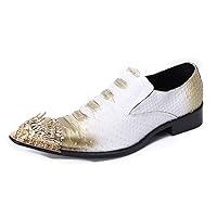 Mens Genuine Leather Dress Loafers Slip On Metallic Dragon Cap Toe Aesthetic Formal Business Banquet Shoes