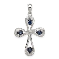 925 Sterling Silver Polished Rhodium Dark Sapphire and Diamond Religious Faith Cross Pendant Necklace Measures 35x20mm Wide Jewelry for Women